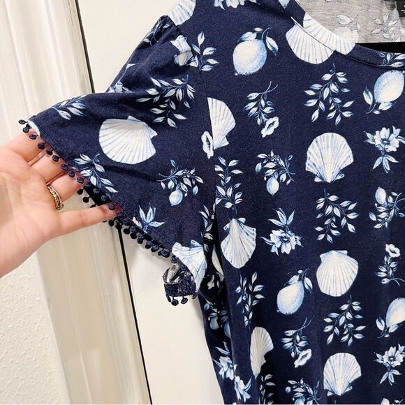 Ann Taylor Shell Tile Bobble Petal Sleeve Pima Cotton Tee Sz L - Picture 6 of 9